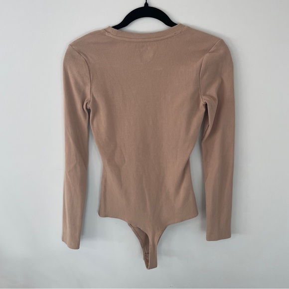 NUUDS Long Sleeve Ribbed Crewneck Bodysuit - Sand size Small - Picture 6 of 6